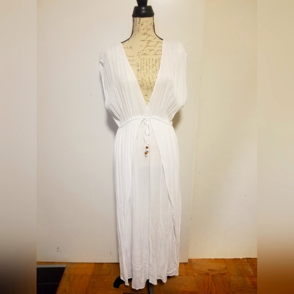 V neck front tie maxi cover up dress